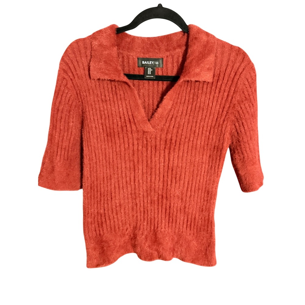 Bailey 44 Fuzzy Ribbed Eyelash Knit Polo Sweater Size M